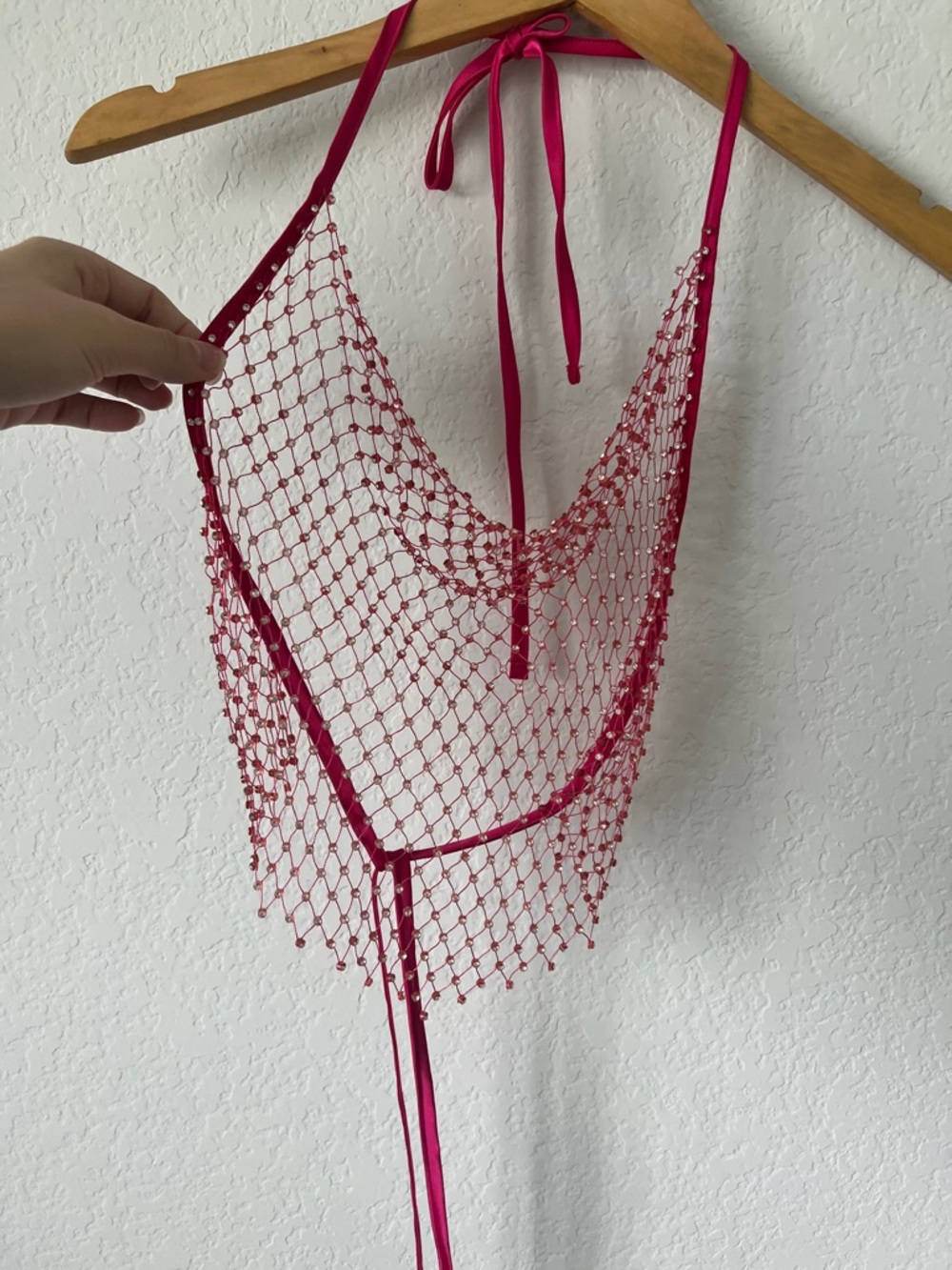 Pink Rhinestone Mesh Halter Top - Picture 3 of 4
